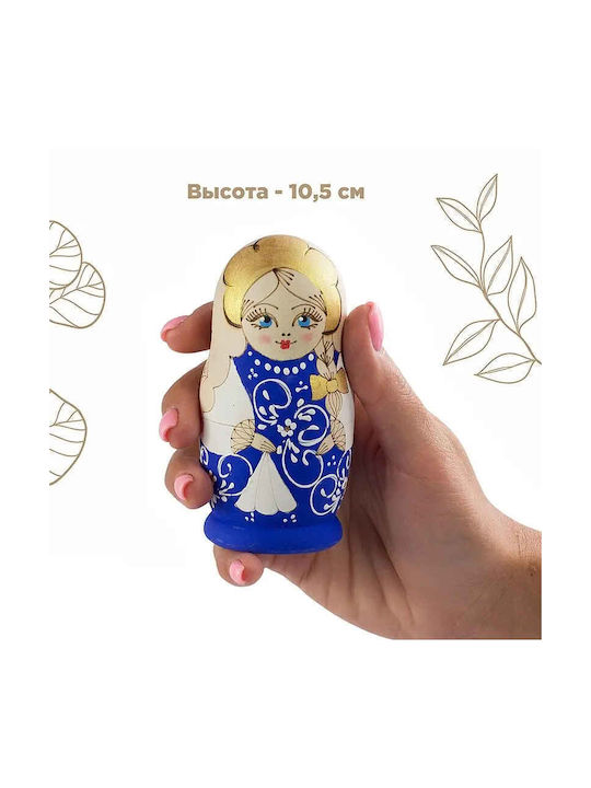 Set Of 5 Blue Matryoshka Dolls Pyrography 10.5 Cm Azhna Ms0502bw-05