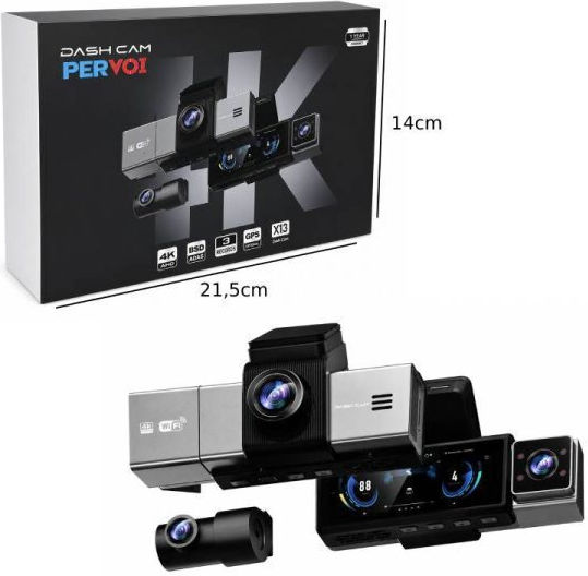 PerVoi X13 Car DVR Camera Set 4K with 3.2" Screen Wi-Fi GPS & Rear Camera
