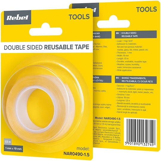 Rebel Turbo Doppelseitiges Transparentes Klebeband 1,5m x 19mm
