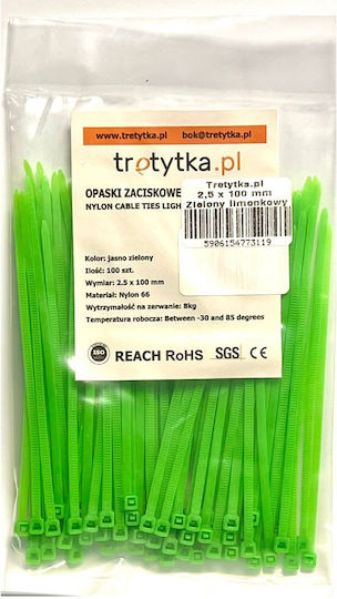 Tretytka Πλαστικά Δεματικά Καλωδίων 100mmx2.5mm σε Πράσινο χρώμα (100τμχ)