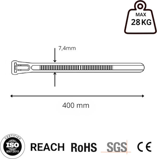 Tretytka Legătură Cablu Din Plastic 400mmx7.4mm În Culoare Albă 1 Buc