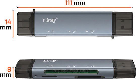 Linq Memory Card Reader Sd Microsd Cf Dual Connector Usb-c Usb-a Black