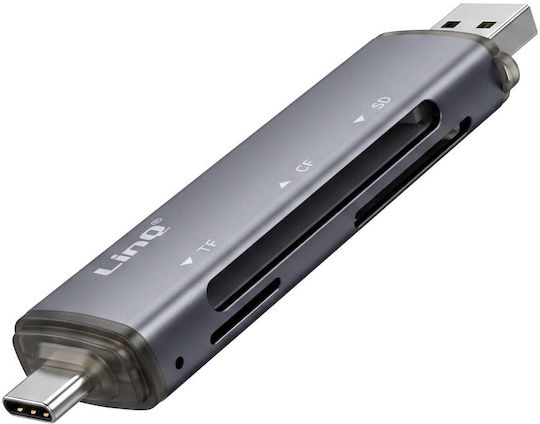 Linq Memory Card Reader Sd Microsd Cf Dual Connector Usb-c Usb-a Black