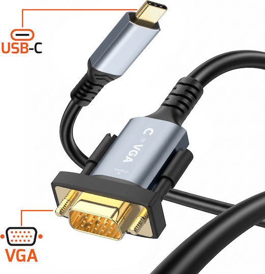 Linq Видео адаптер кабел USB-C към VGA 1.8m Full HD 1080p резолюция Черен