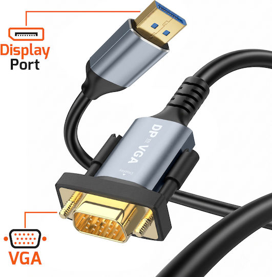 Linq Cable Adapter Video Displayport To Vga 1.8m Resolution Full Hd 1080p 60hz Black
