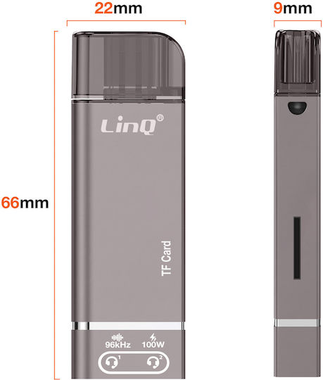 Linq Mini Hub Usb-c To Audio Jack 3.5mm Micro Sd Usb-c 100w Grey