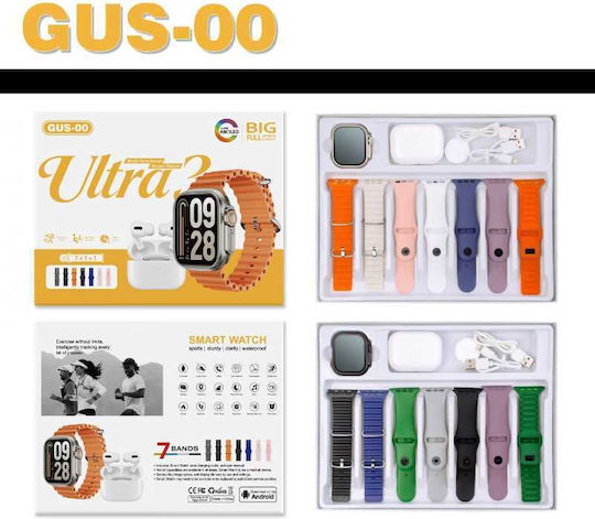 GUS-00 49mm Smartwatch with Heart Rate Monitor Silver Orange