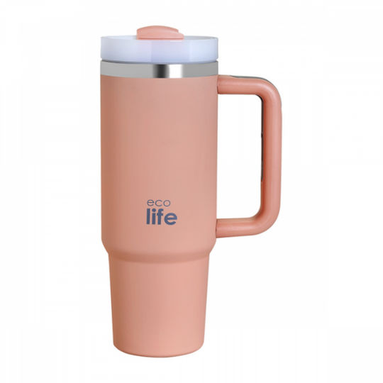 Ecolife Thermos Bottle Stainless Steel BPA Free 900ml With Double Walls To Enjoy Cold Water Or Hot Drink For Many Hours With Straw