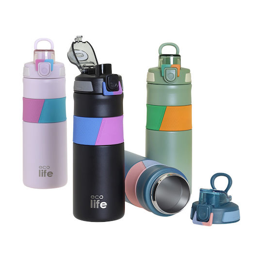 Ecolife Recycelbare Thermosflasche Rostfreier Stahl BPA-frei 500ml Blau mit Handgriff
