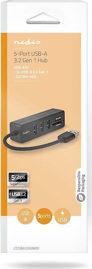 Nedis Usb-a 3.2 Gen 1 Hub 5 Ports Ultra-fast Transfer Up To 5 Gbit S Black