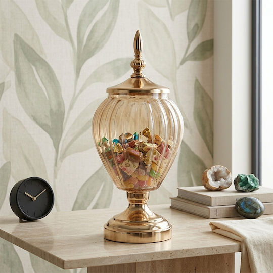 Keskor Glass Sweet Jar with Lid 16x16x33cm Gold