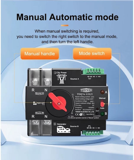 Two-Pole Changeover Rail Switch WiFi 230V 63A