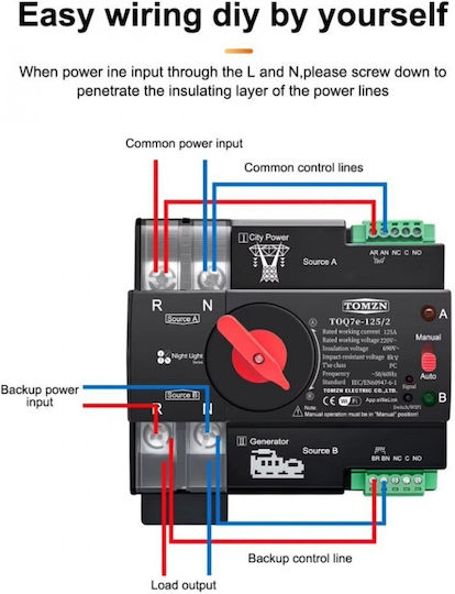 Two-Pole Changeover Rail Switch WiFi 230V 63A