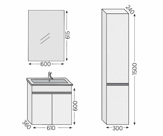 Furnibath Toledo 60 Баня Маса Без Смесител с Огледало М61xД60xВ46см Орех