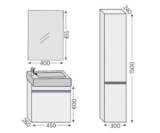 Furnibath Toledo 45 Πάγκος χωρίς Νιπτήρα με Καθρέπτη Μ45xΒ60xΥ34cm White