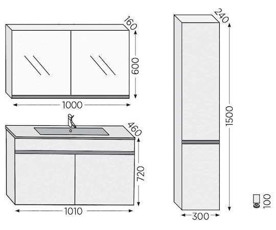 Furnibath Toledo 100 Баня Маса Без Смесител С Огледало М101xД72xВ46см Орех