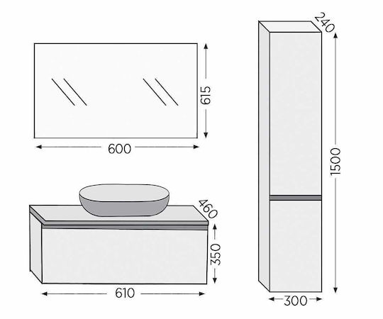 Furnibath Sevilla 60 Πάγκος με Νιπτήρα & Καθρέπτη Μ61xΒ50xΥ46cm White