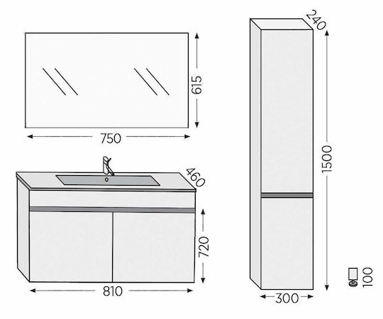 Furnibath Toledo 80 Πάγκος χωρίς Νιπτήρα με Καθρέπτη Μ81xΒ72xΥ46cm White
