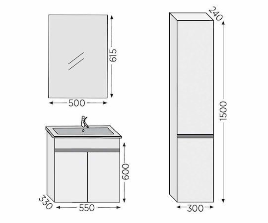 Furnibath Toledo 55 Πάγκος χωρίς Νιπτήρα με Καθρέπτη Μ55xΒ60xΥ34cm White