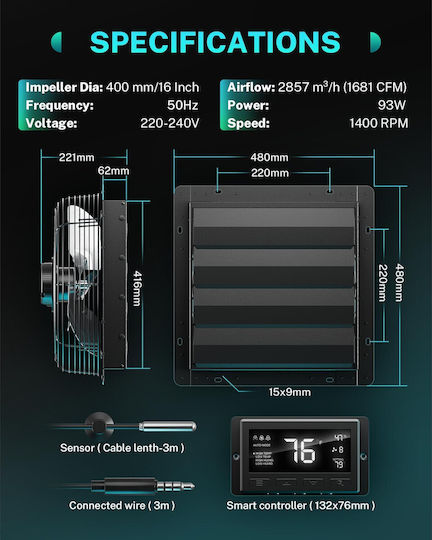 Ventilator de perete pentru baie Gri