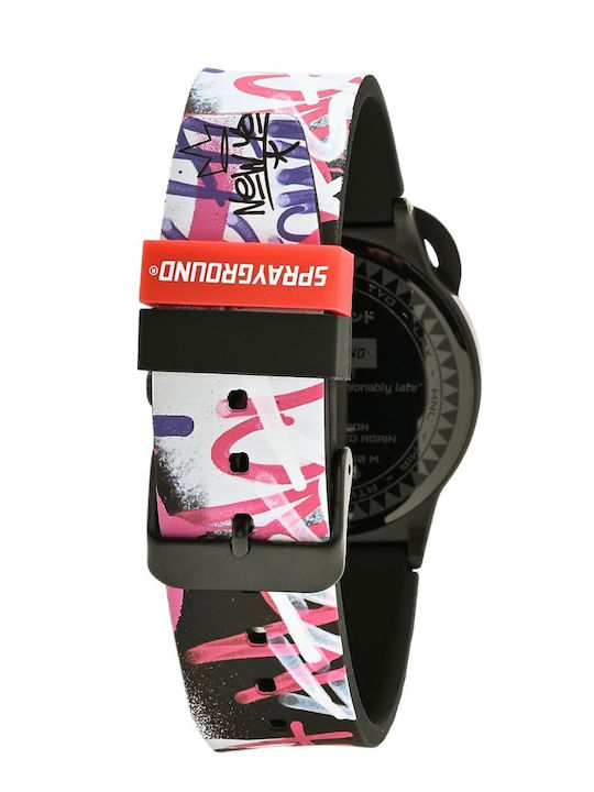 Sprayground Мъжки часовник на батерия с бяла каучукова каишка