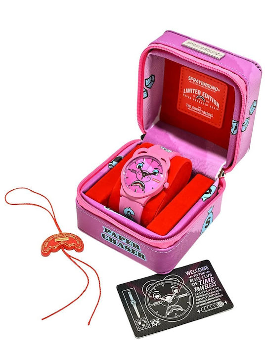 Sprayground Men's Battery Watch with Pink Rubber Strap