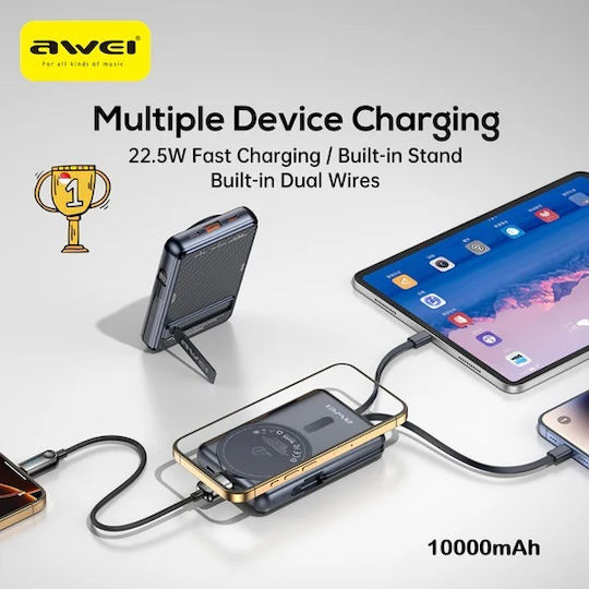 Awei PA-25 MagSafe Power Bank 10000mAh 22.5W with USB-A Port and USB-C Port Black