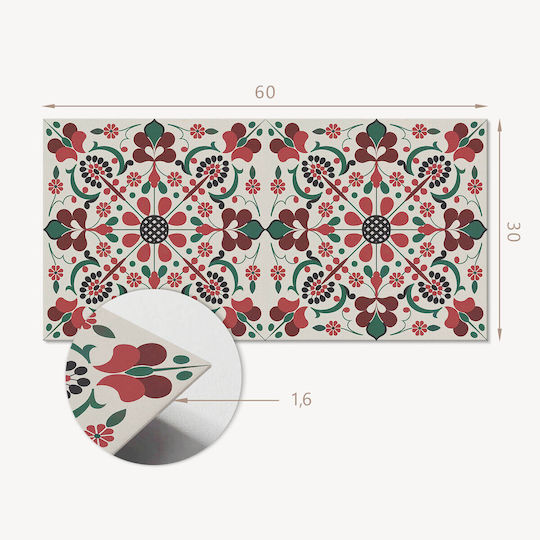 Set Wandsticker Kacheln Vinyl Blumenmuster Symmetrie 6x60x30 cm