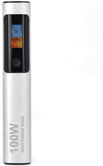 123accu Power Bank 20000mAh 100W cu Port USB-A și Port USB-C Power Delivery Argintiu