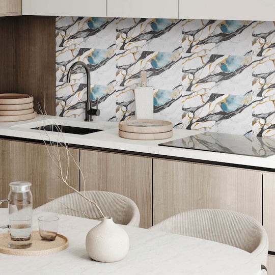 Vinyl Tile Set Kitchen Living Room Marble Vein Pattern 10x40x20 cm