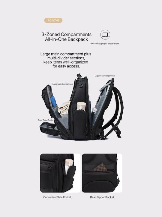 Ozuko Backpack Αδιάβροχο Μαύρο