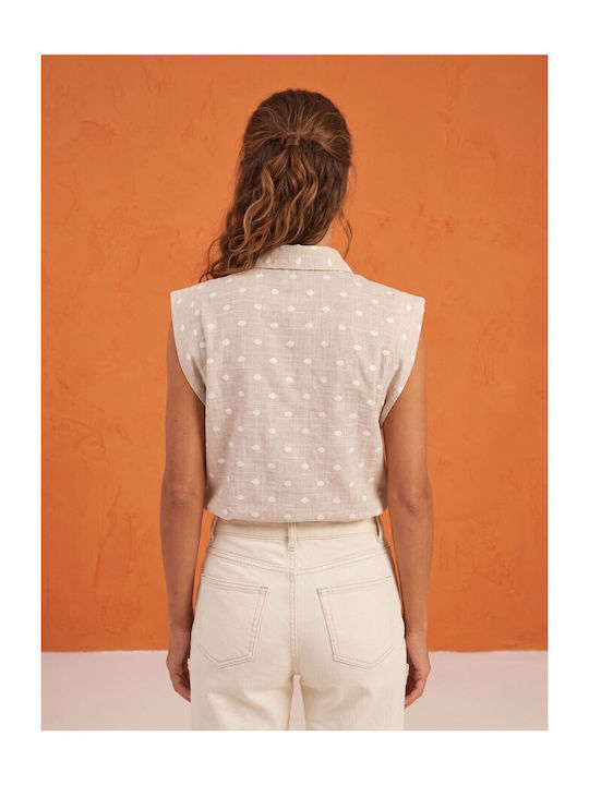 Bluza Damă Cu Buline Bej 26097-Bej