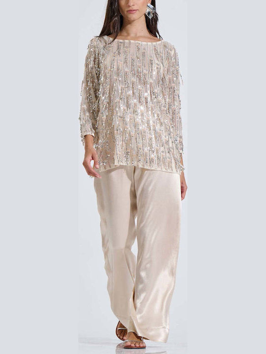 Women's Blouse with 3/4 Sleeve Silver