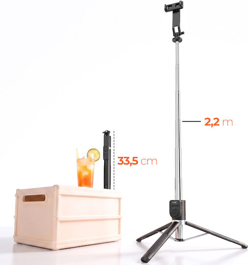 Linq Tripod Selfie Stick Quadripod 2.20m Bluetooth Remote Control Black