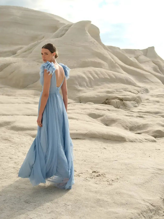 Summer Maxi Dress for Wedding / Christening with Tulle Light Blue