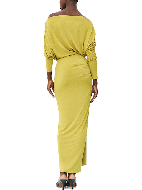 Access Rochie Maxi de Seară de Vară Drapată cu Deschizătură Verde