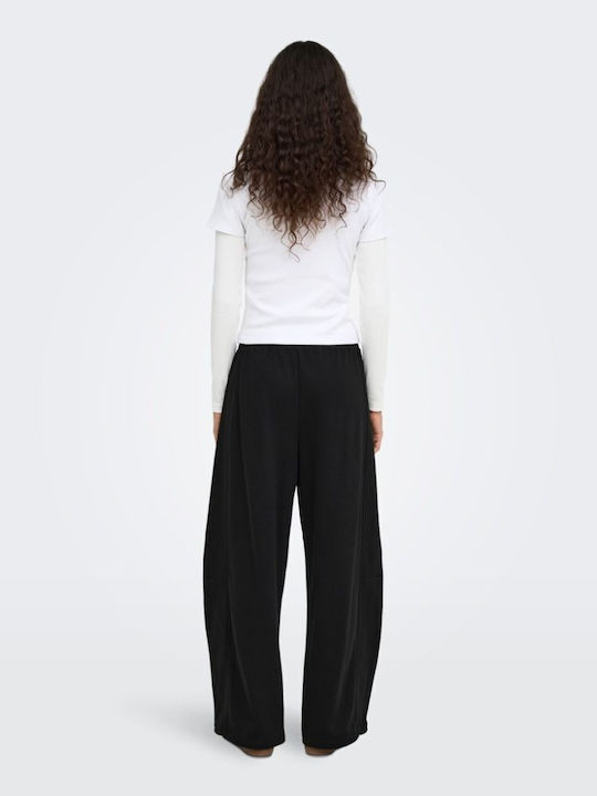 Damen Stoffhose mit Gummiband in Loose Passform Schwarz
