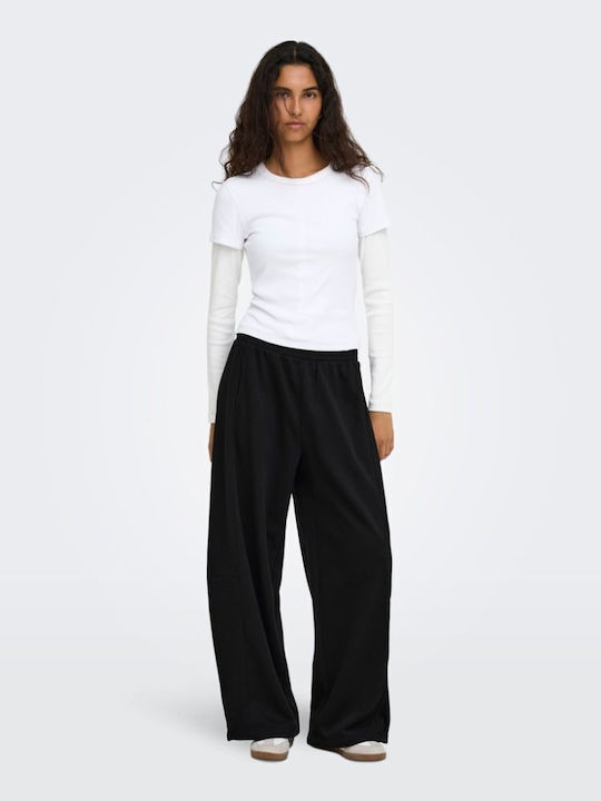 Damen Stoffhose mit Gummiband in Loose Passform Schwarz