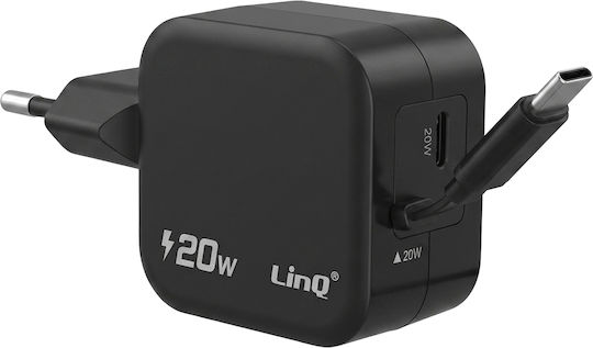Linq Pocket Ladegerät Usb-c 20w Ausziehbares Kabel Usb-c Port Schwarz