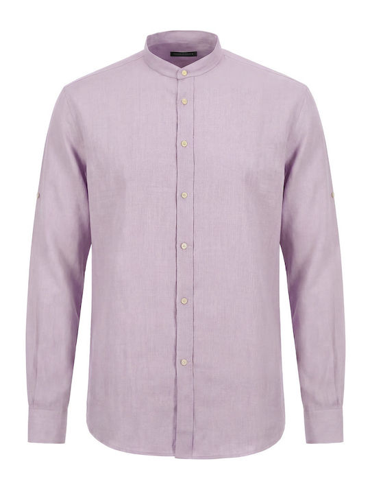 Long Sleeve Linen Shirt in Regular Fit Lilac