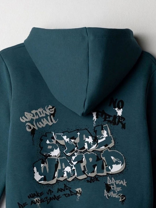 Kids Sweatshirt With Hood And Pockets Petrol