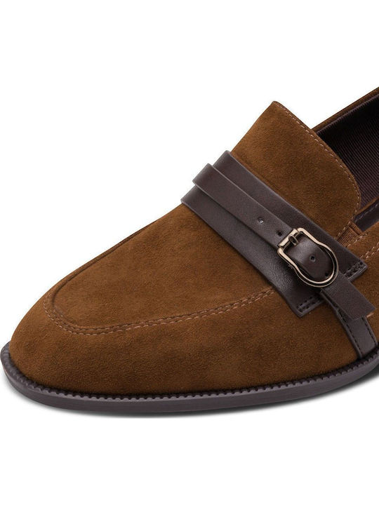 Leather Pointed Toe Heels with Low Heel Tabac Brown