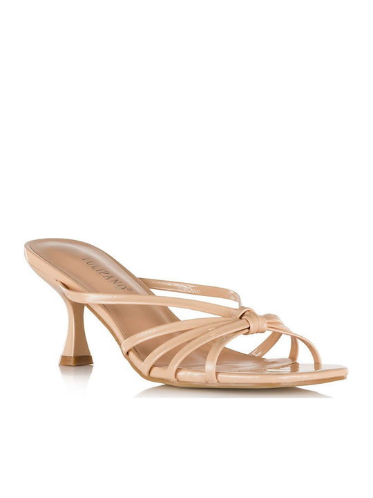Satin Mules with Thin Heel in Pink Colour