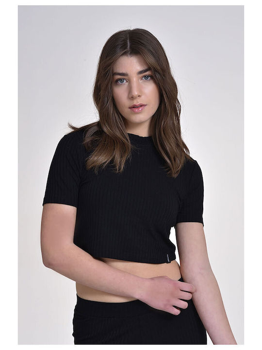 Women's Athletic Crop Top Short Sleeve Black