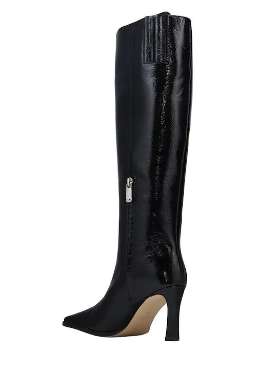 Damenstiefel aus Leder mit Mittelhohem Absatz Schwarz