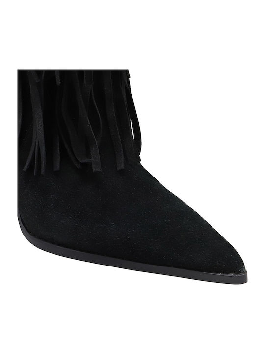 Wildleder Damenstiefel mit Hohem Absatz Schwarz