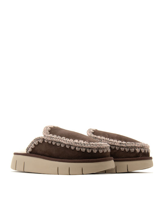 Suede Mules With High Heel In Brown Colour