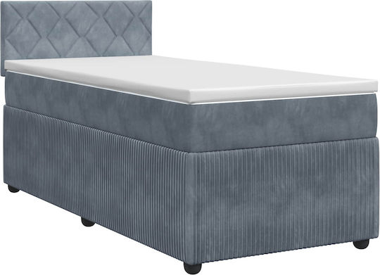 Single Bed Upholstered with Velvet Dark Grey with Slats and Mattress 80x200cm