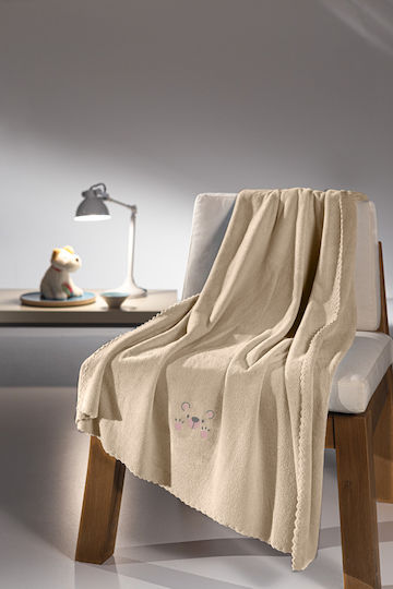 Guy Laroche Blanket Cot Baby Bear Fleece Beige 100x140cm
