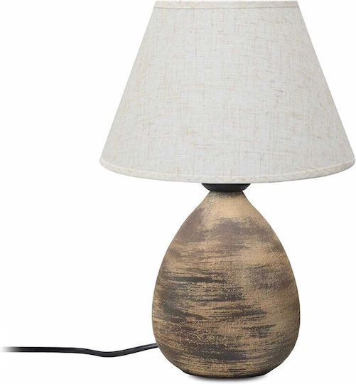 GloboStar Lisbon Ceramic Vintage Table Lamp for Socket E27 with White Shade and Brown Base